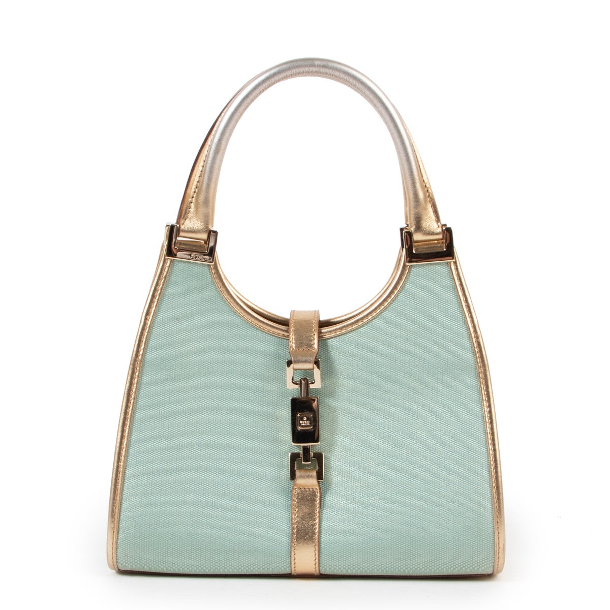 Gucci Vintage Gold & Turquoise Fabric Jackie Top Handle Bag – Labellov