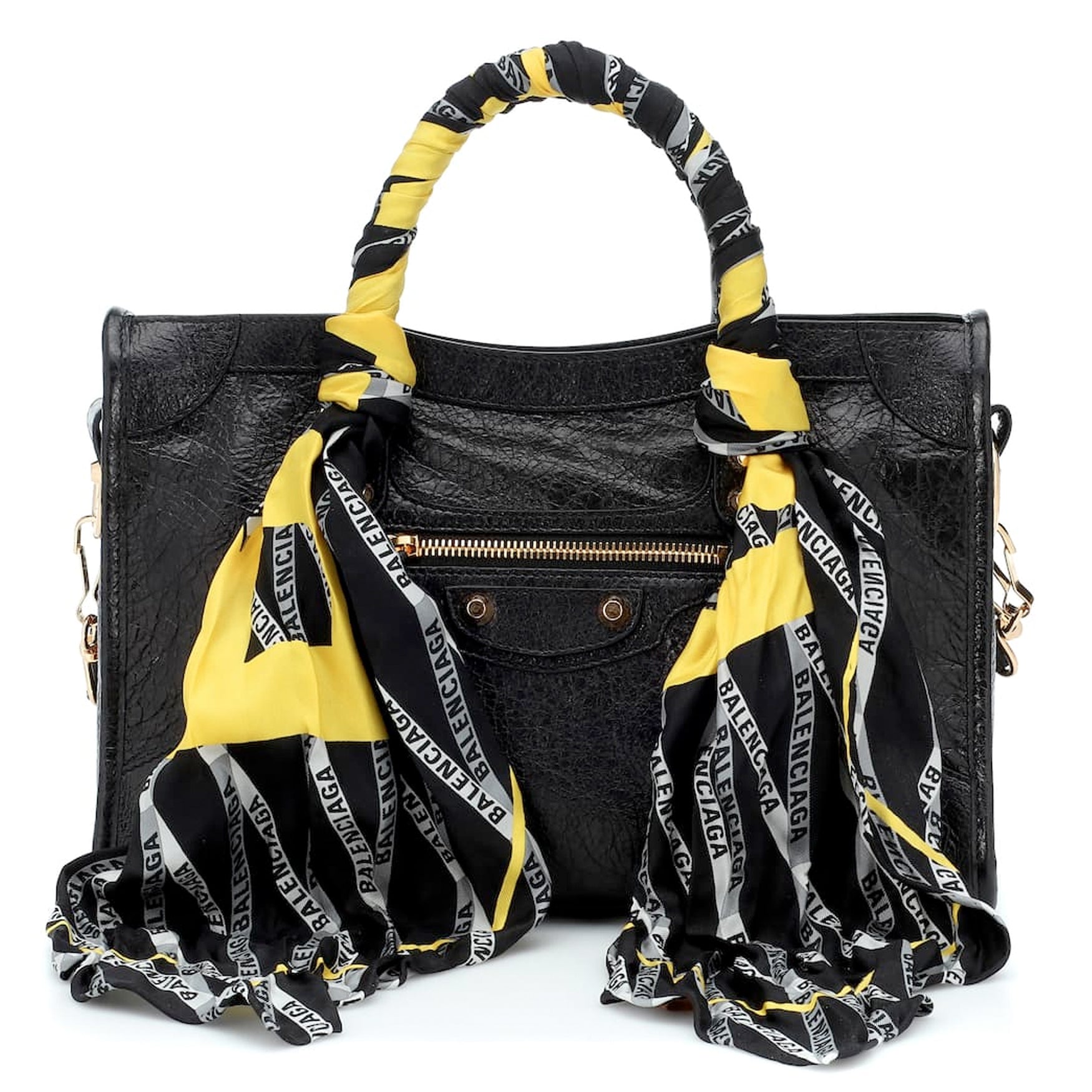 BALENCIAGAエレガントなゴールドブラックスカーフ Balenciaga Black Classic Gold City S Scarf Bag – Labellov