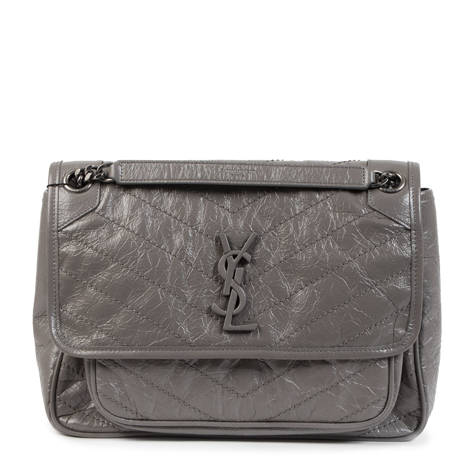 YSL Niki グレー ショルダーバッグ Saint Laurent Niki Medium Crinkled Leather Fog Bag – Labellov