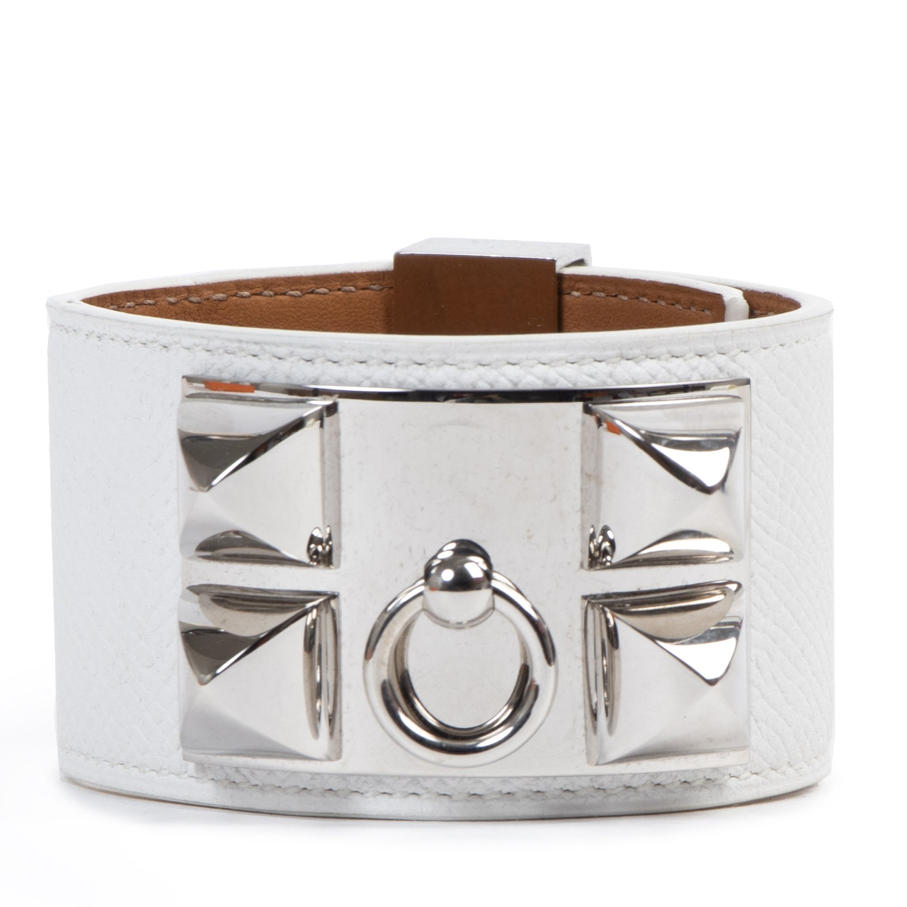 Hermès Collier de Chien White Epsom Leather Palladium Plated