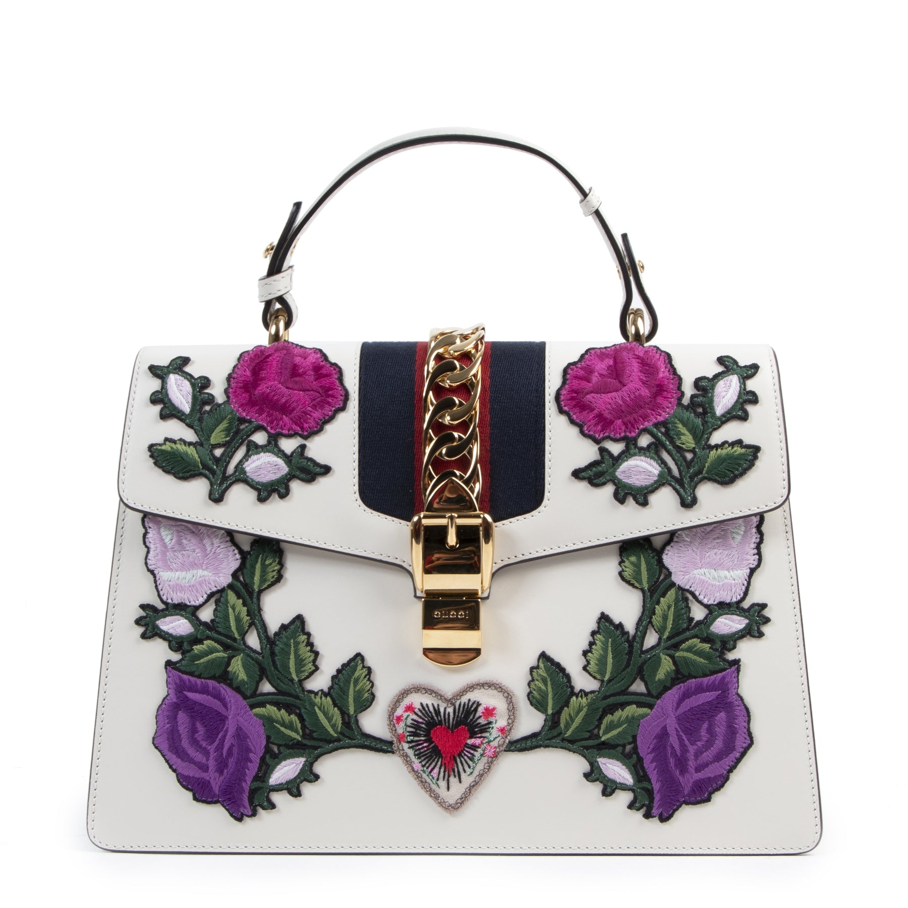 Gucci Medium Sylvie Emboidered Flowers Top Handle Bag – Labellov