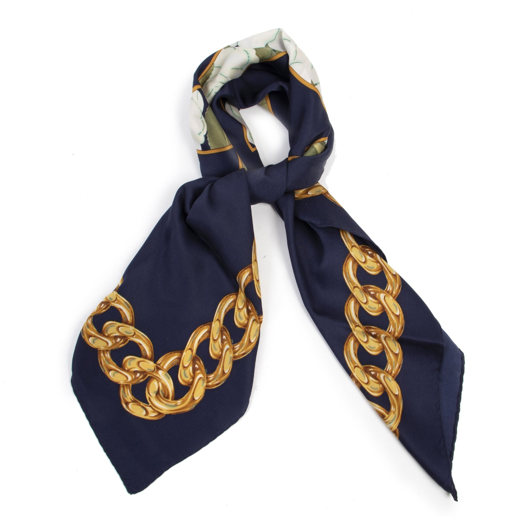 Chanel Logo Blue And Gold Silk Scarf – Labellov