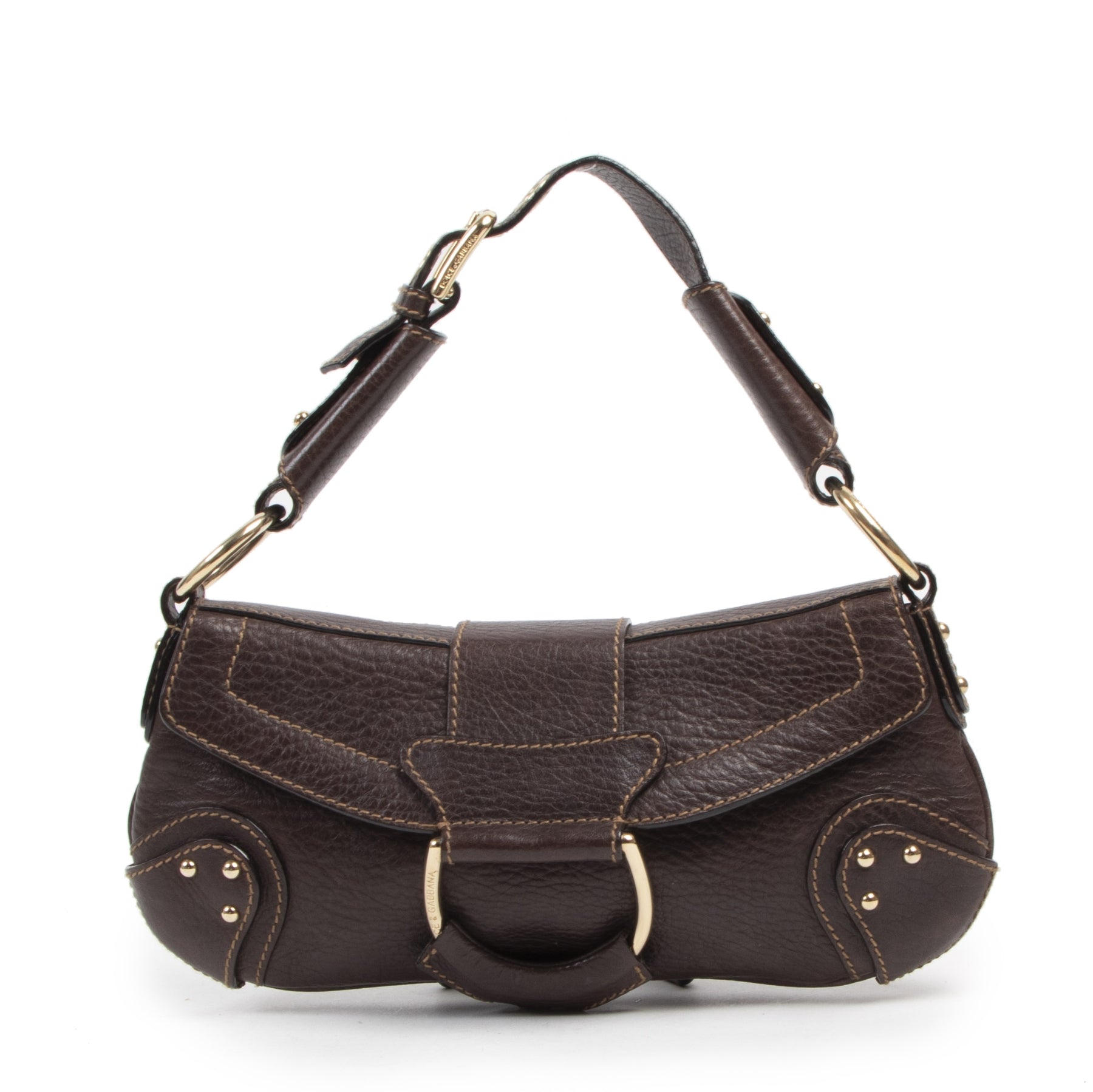Dolce & Gabbana D Ring Saddle Brown Leather Shoulder Bag – Labellov