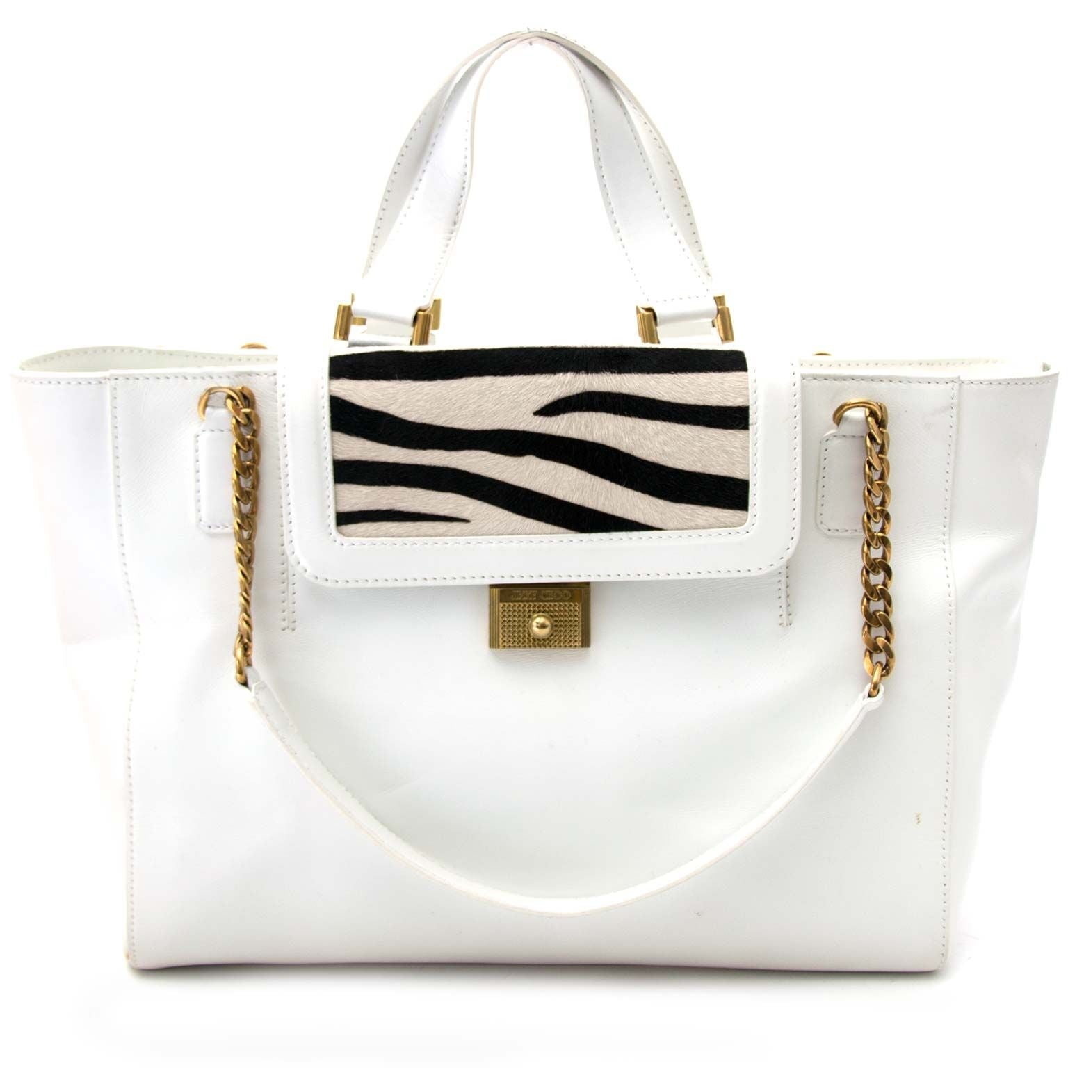 jimmy choo 型押しトート Jimmy Choo Withe Tote bag With Zabra Pattern Flab – Labellov