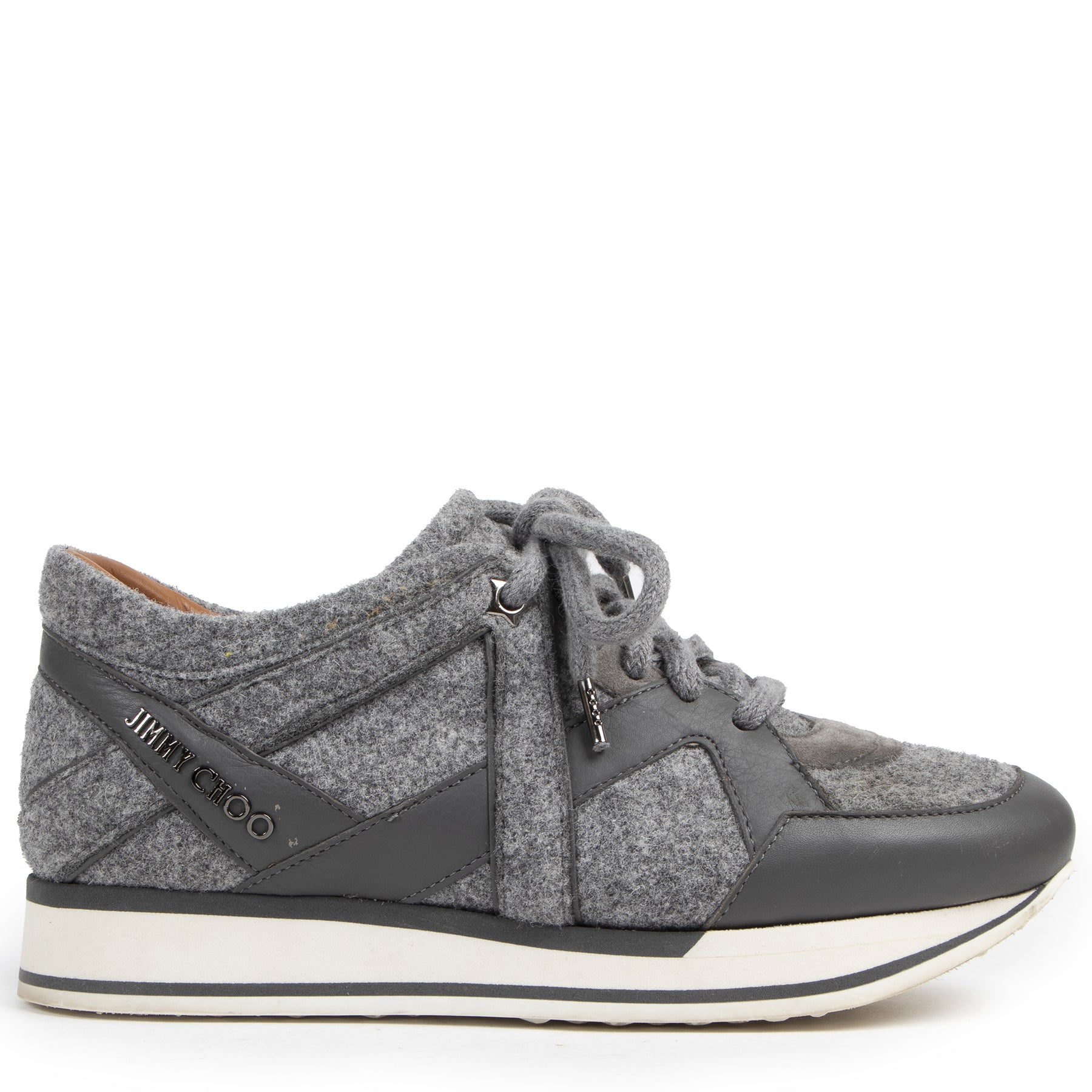 Jimmy Choo Grey Wool/Leather Sneakers - size 37,5 – Labellov