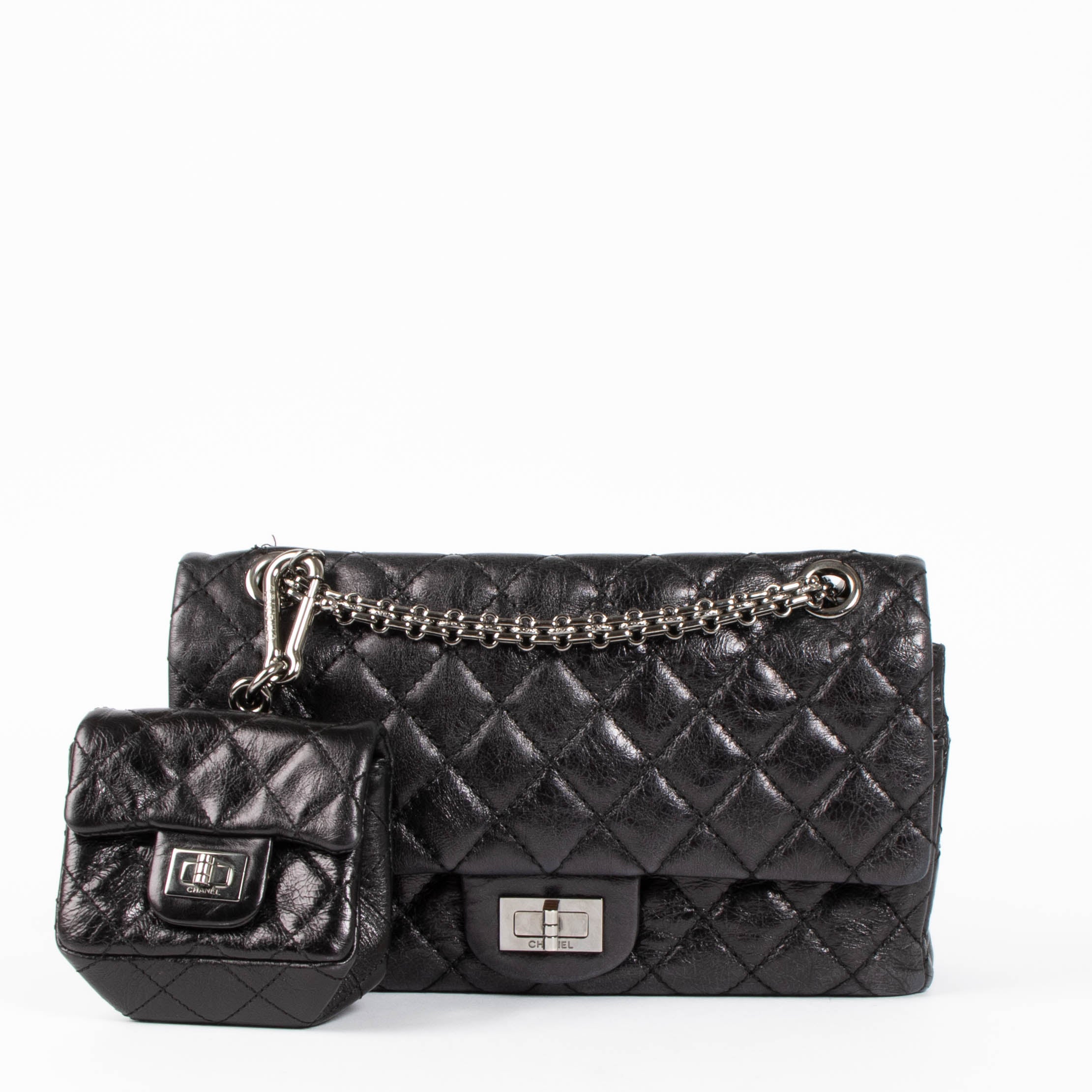 Chanel Black Aged Calfskin Medium 2.55 Reissue Bag with Micro