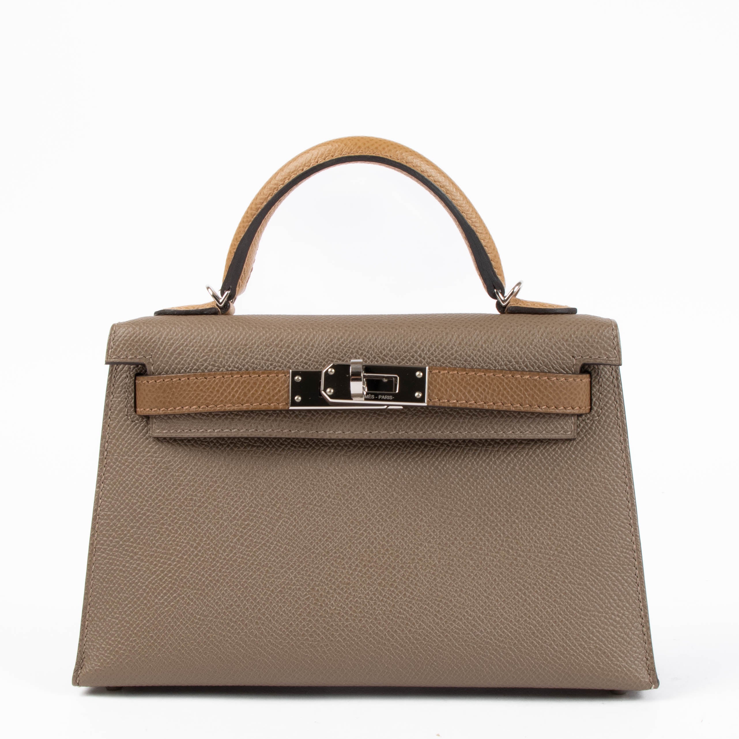 Hermès Kelly Mini II Tricolore Etoupe/Alezan/Biscuit Epsom PHW
