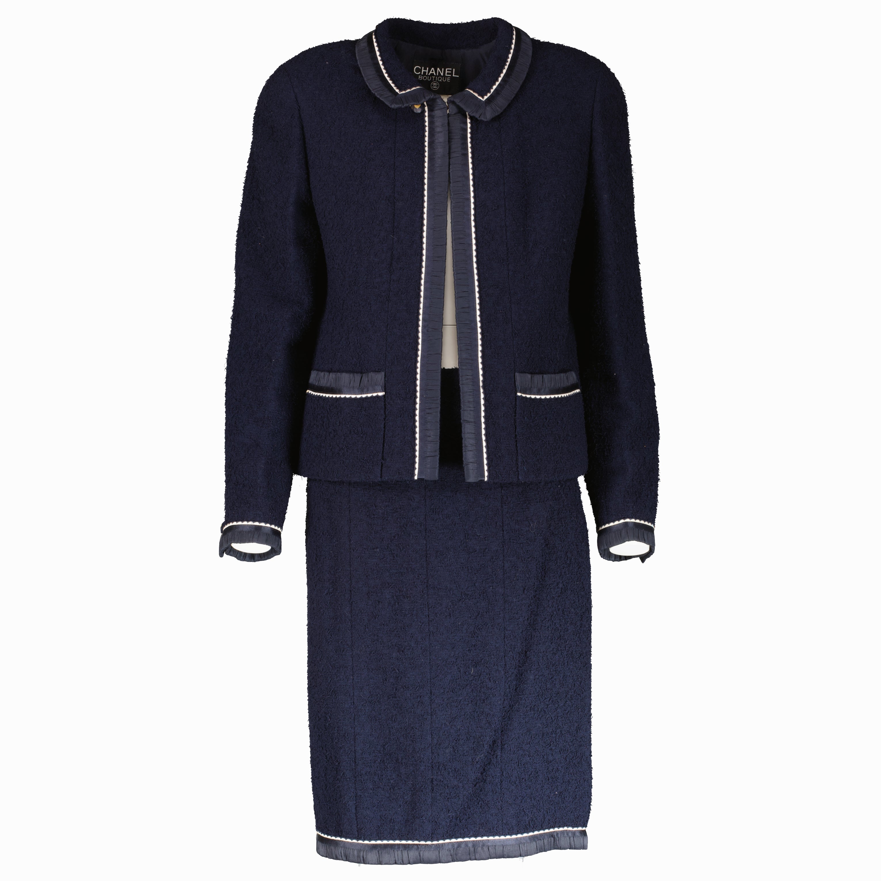 Chanel 94 P Blue Tweed Jacket/Skirt Set - FR 40 – Labellov