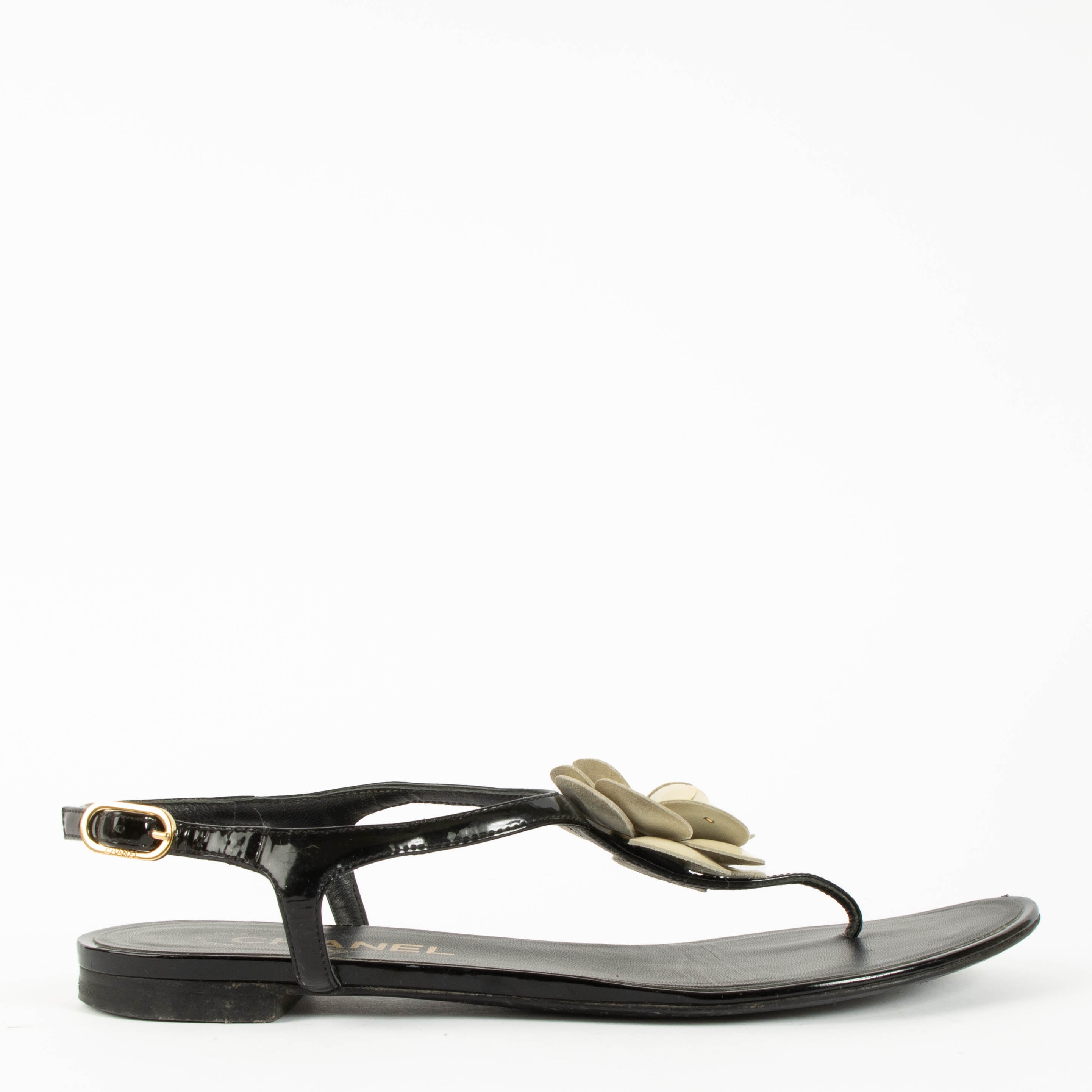 Chanel Black Camellia Flat Sandals - Size 37,5 – Labellov