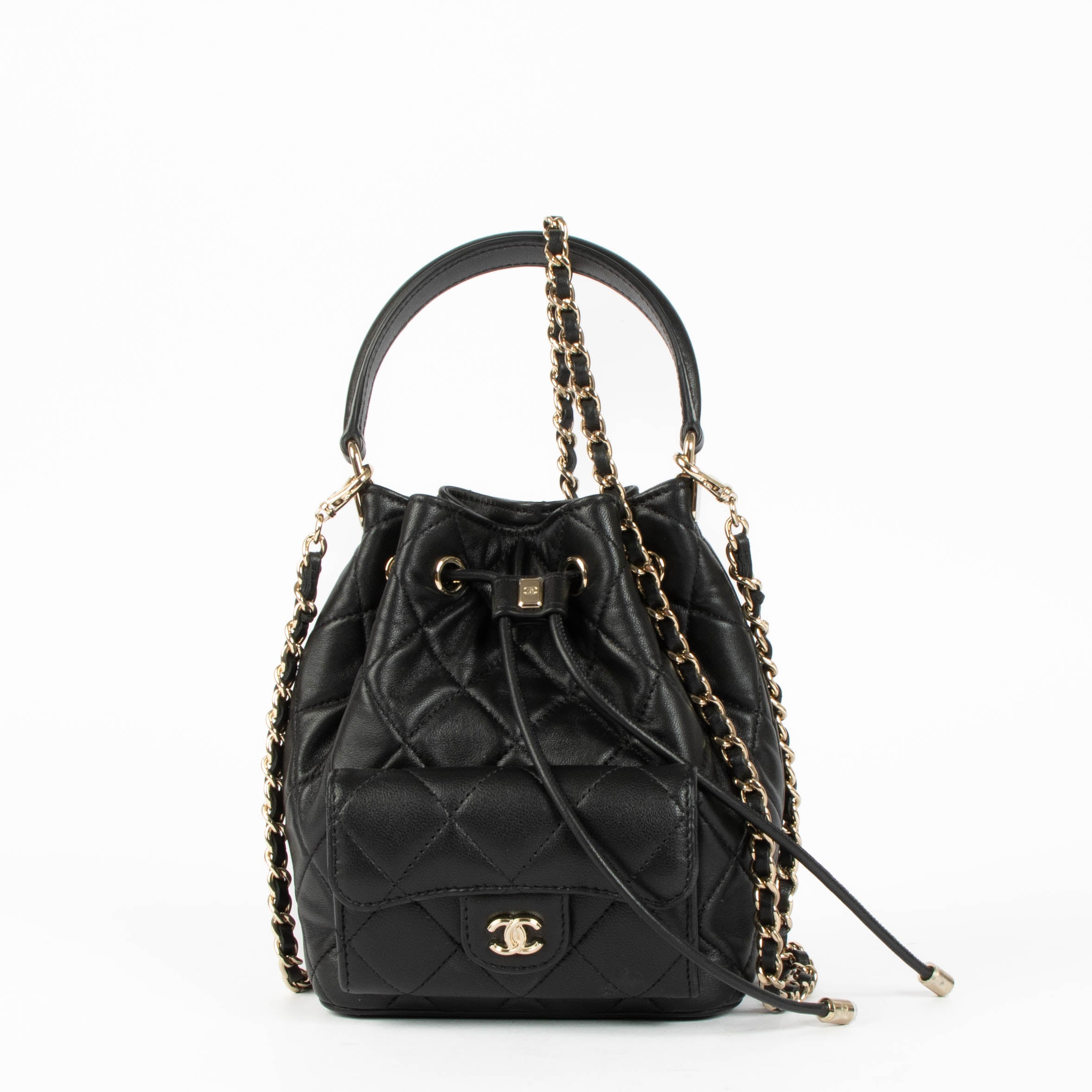Chanel 26P Black Mini Bucket Bag With Chain – Labellov