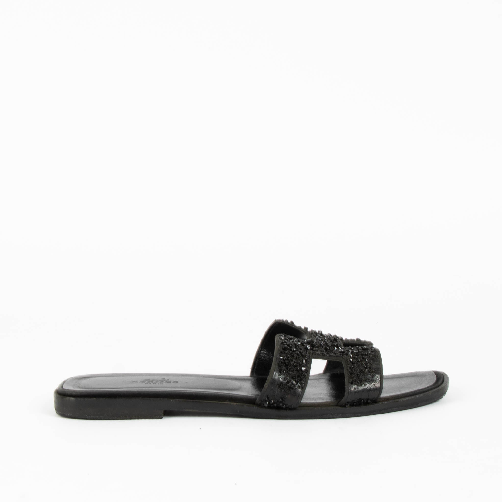 Hermès Black Embellished Oran Sandals - Size 38 – Labellov