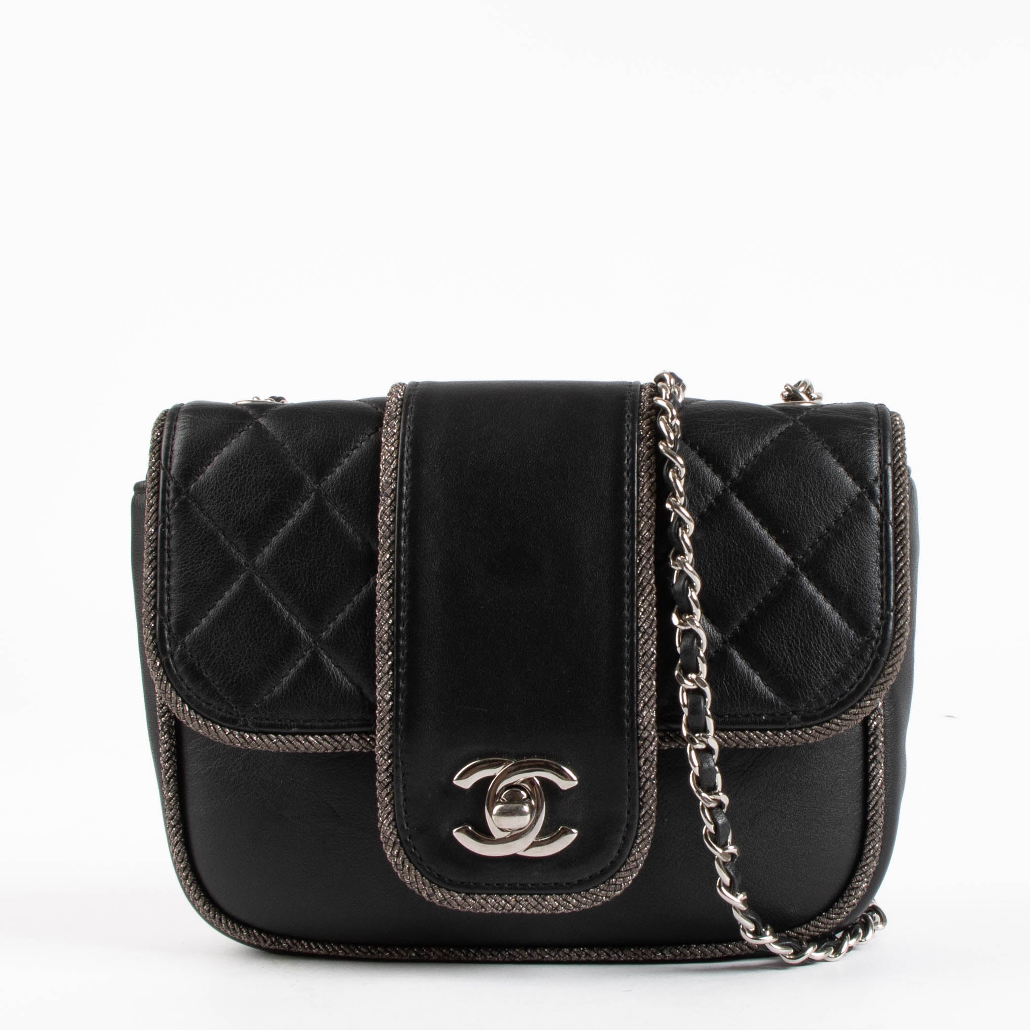 Chanel Black Lurex Trim Elementry Chic Mini Flap Bag – Labellov