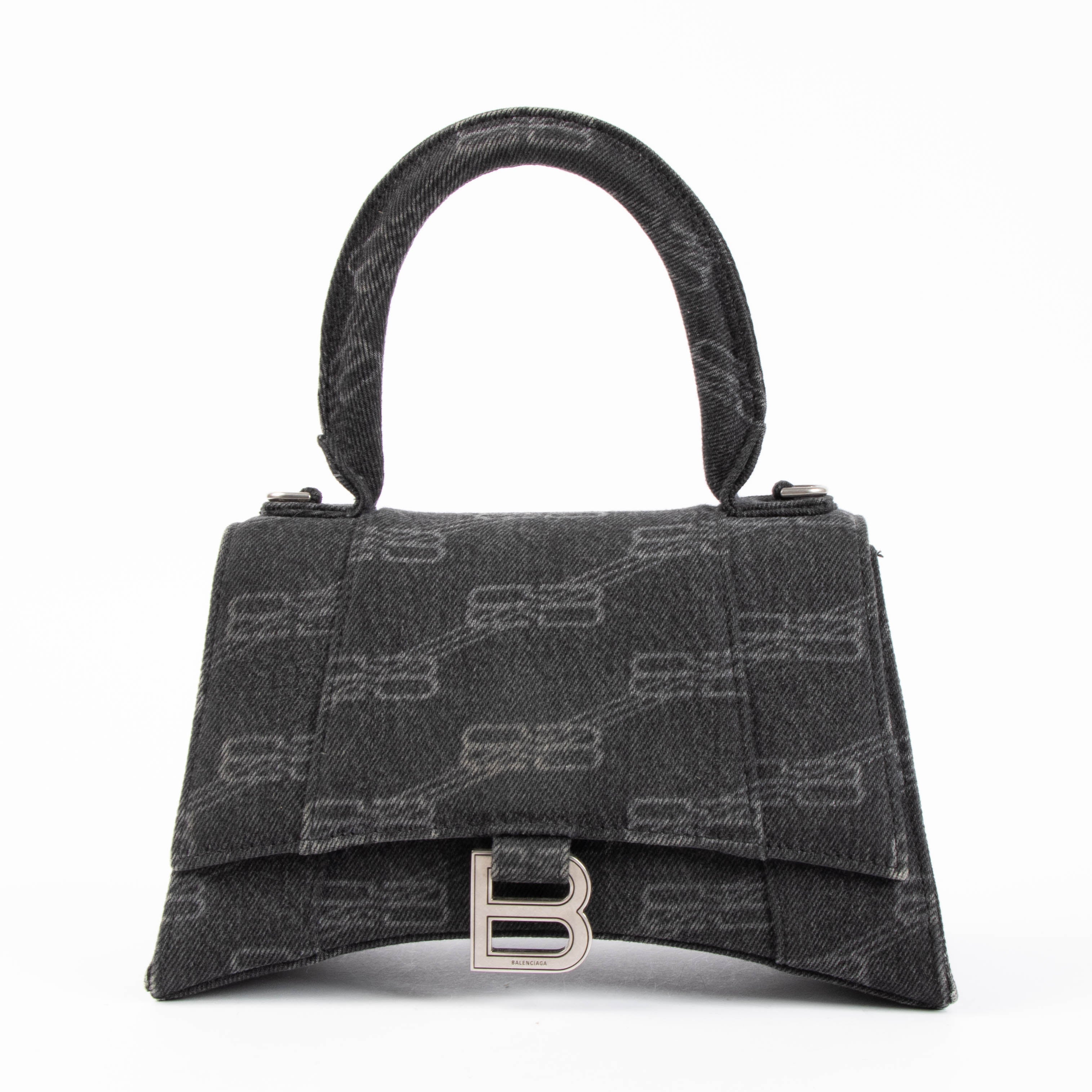 Balenciaga Black Denim BB Monogram Hourglass Small Bag – Labellov