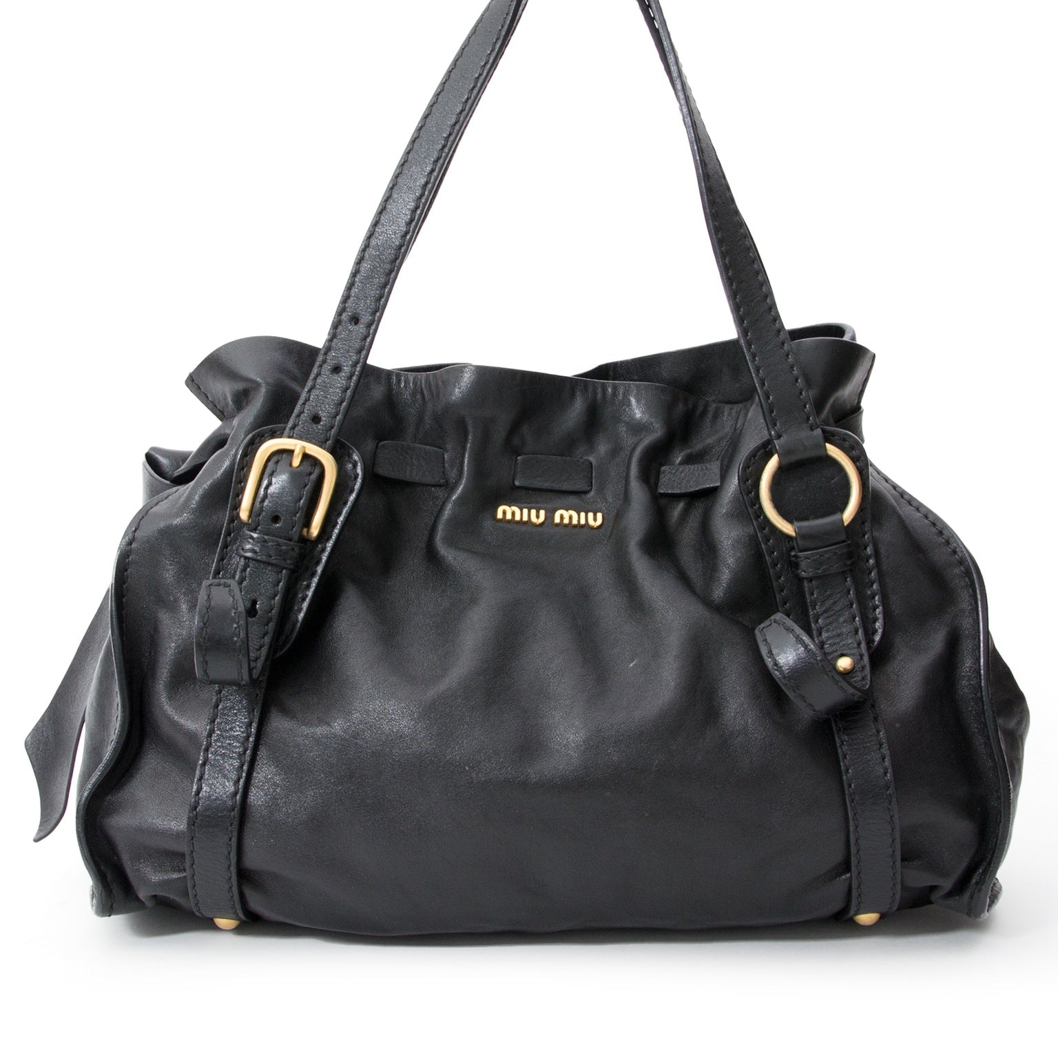 Miu Miu Black Vitello Lux Peggy Bow Satchel Bag – Labellov