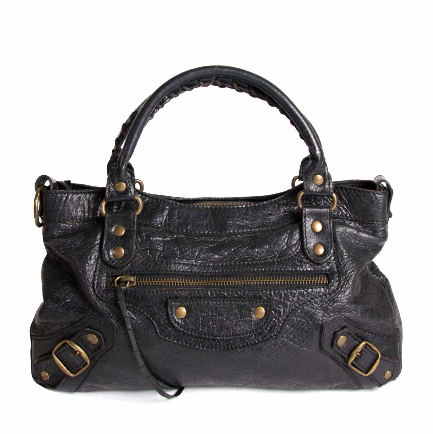 Balenciaga Black Chevre Leather Flat Stud Le Dix Lariat Bag – Labellov