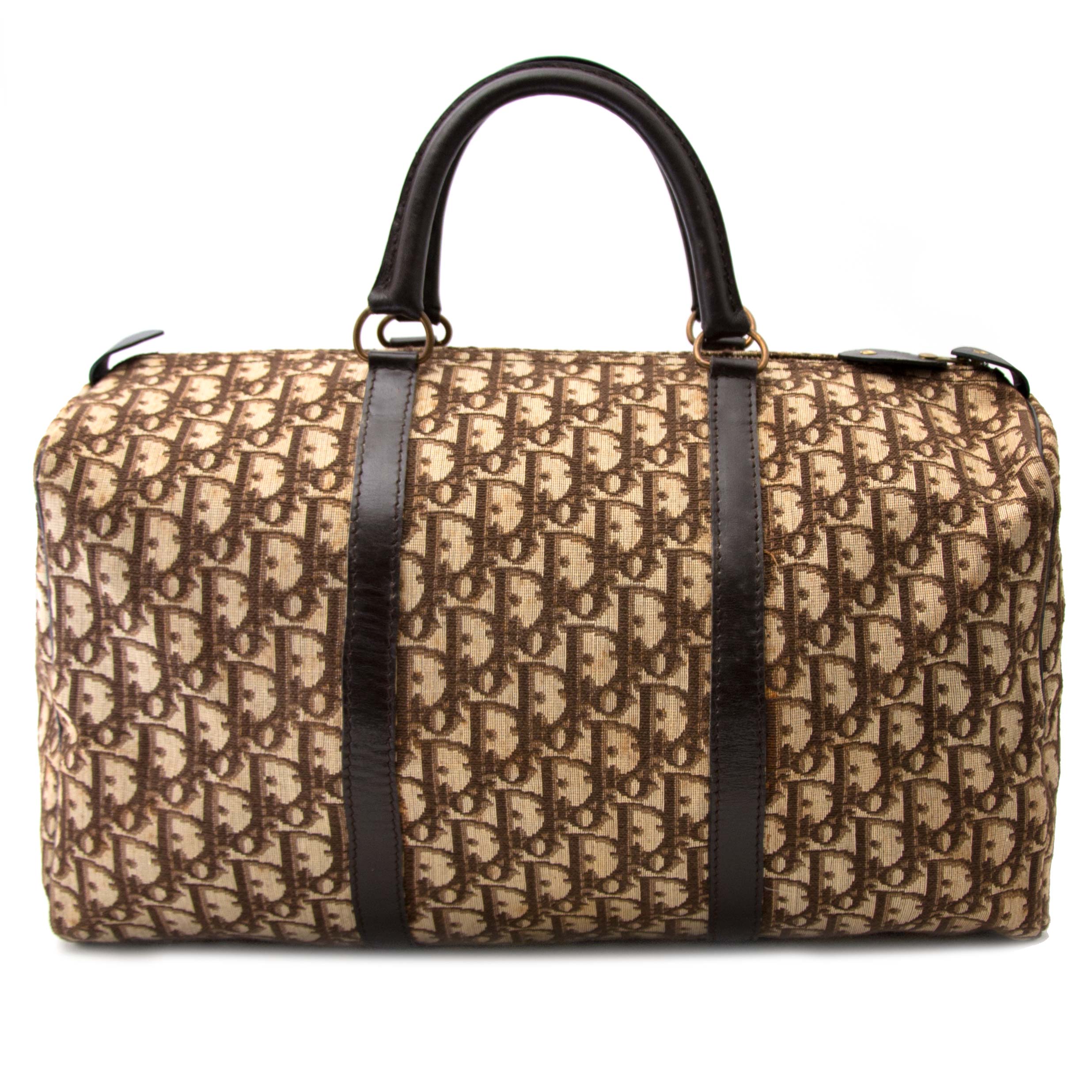 Dior ボストンバッグ　ブラウン　ゴールドロゴ　トロッター　ブラウン Dior Brown Monogram Trotter Boston Bag – Labellov