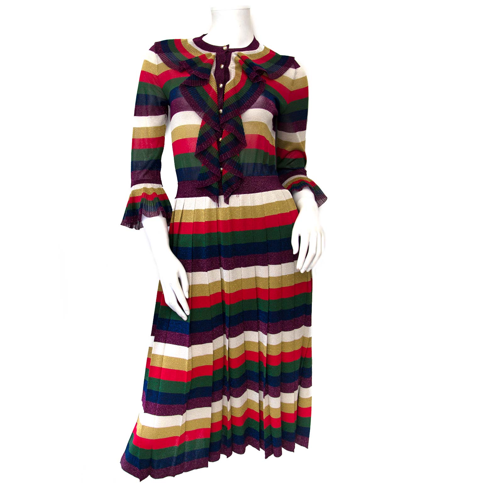 Gucci Striped Pleated Metallic Knitted Dress  Labellov