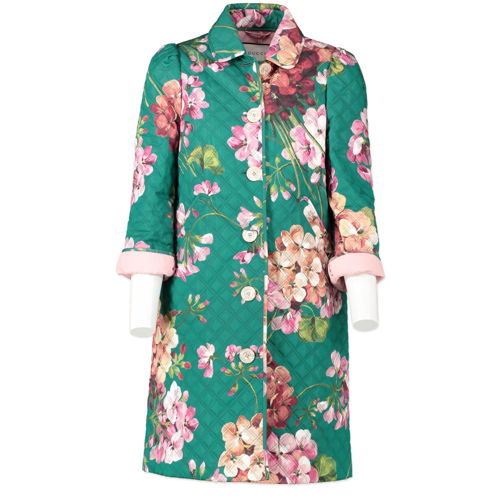 Gucci Quilted Jade Floral Blooms Print Coat - Size IT40 – Labellov