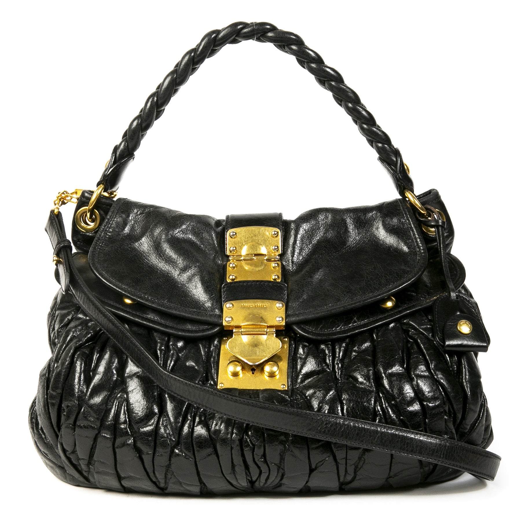 バッグ MIU MIU Black 2way Leather Shoulder Bag Miu Miu Black Coffer Two Way Shoulder Bag – Labellov