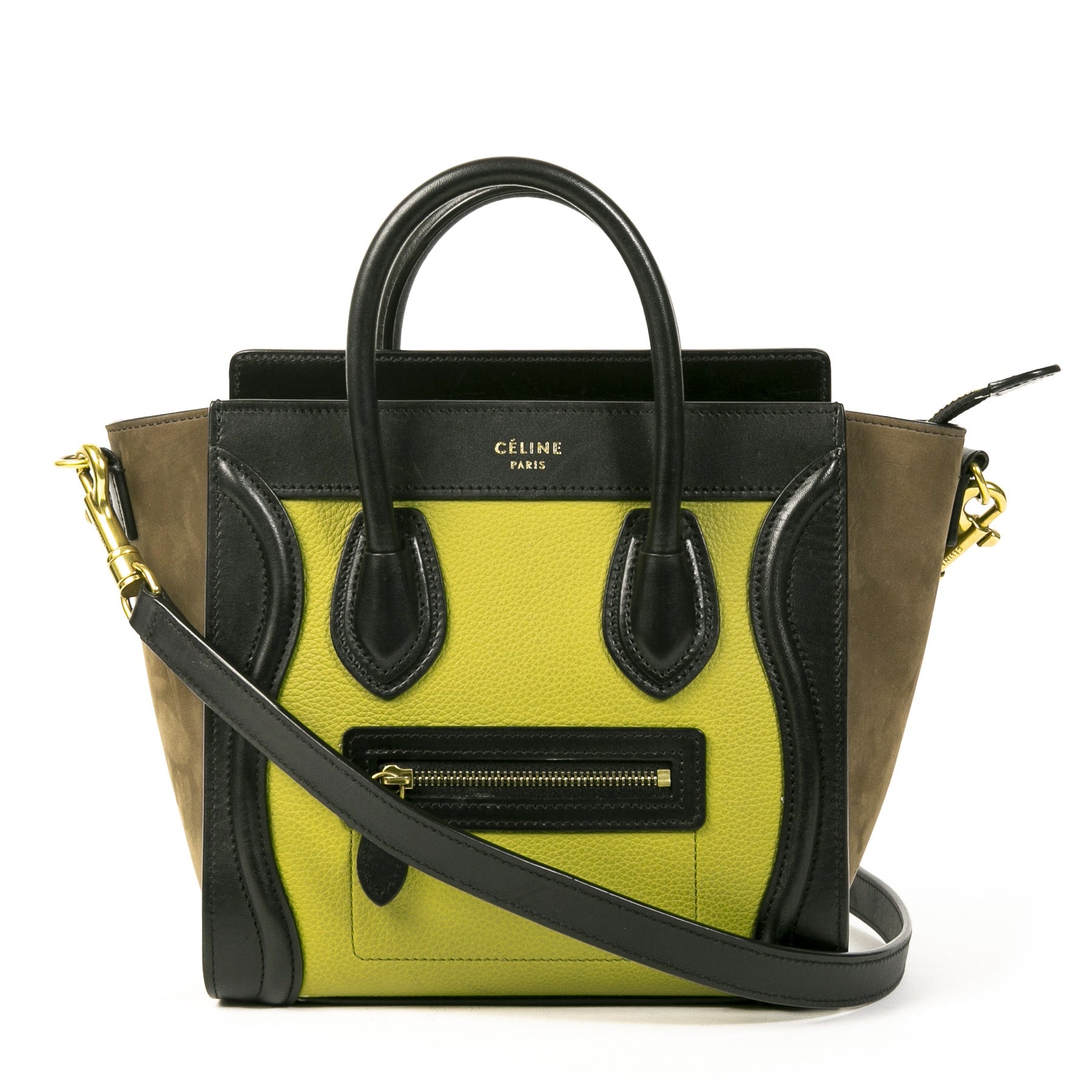 Céline Nano Luggage Mint Brown Black Leather Crossbody Bag – Labellov