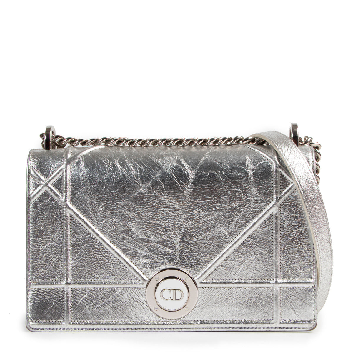 【新品・未使用】CHRISTIAN DIOR Christian Dior Metallic Silver Lambskin Diorama Flap Bag – Labellov