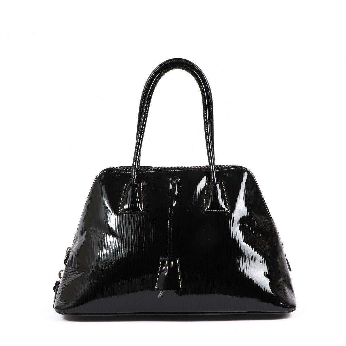 Prada Black Spazzolato Patent Leather Logo Top Handle Bag – Labellov