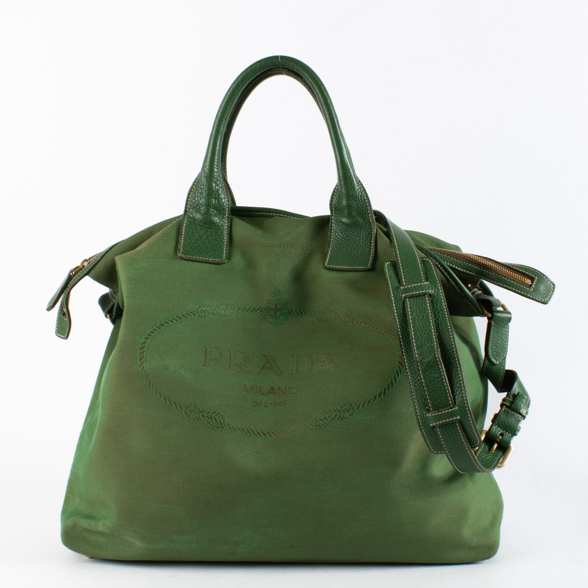 Prada Green Large Logo Jacquard Tote – Labellov