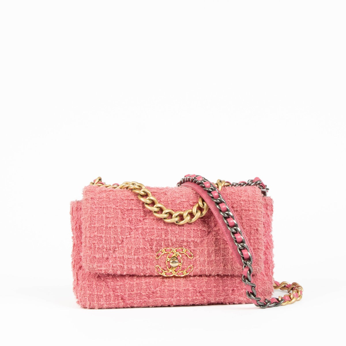 Chanel Pink Tweed Small Chanel 19 Shoulder Bag – Labellov