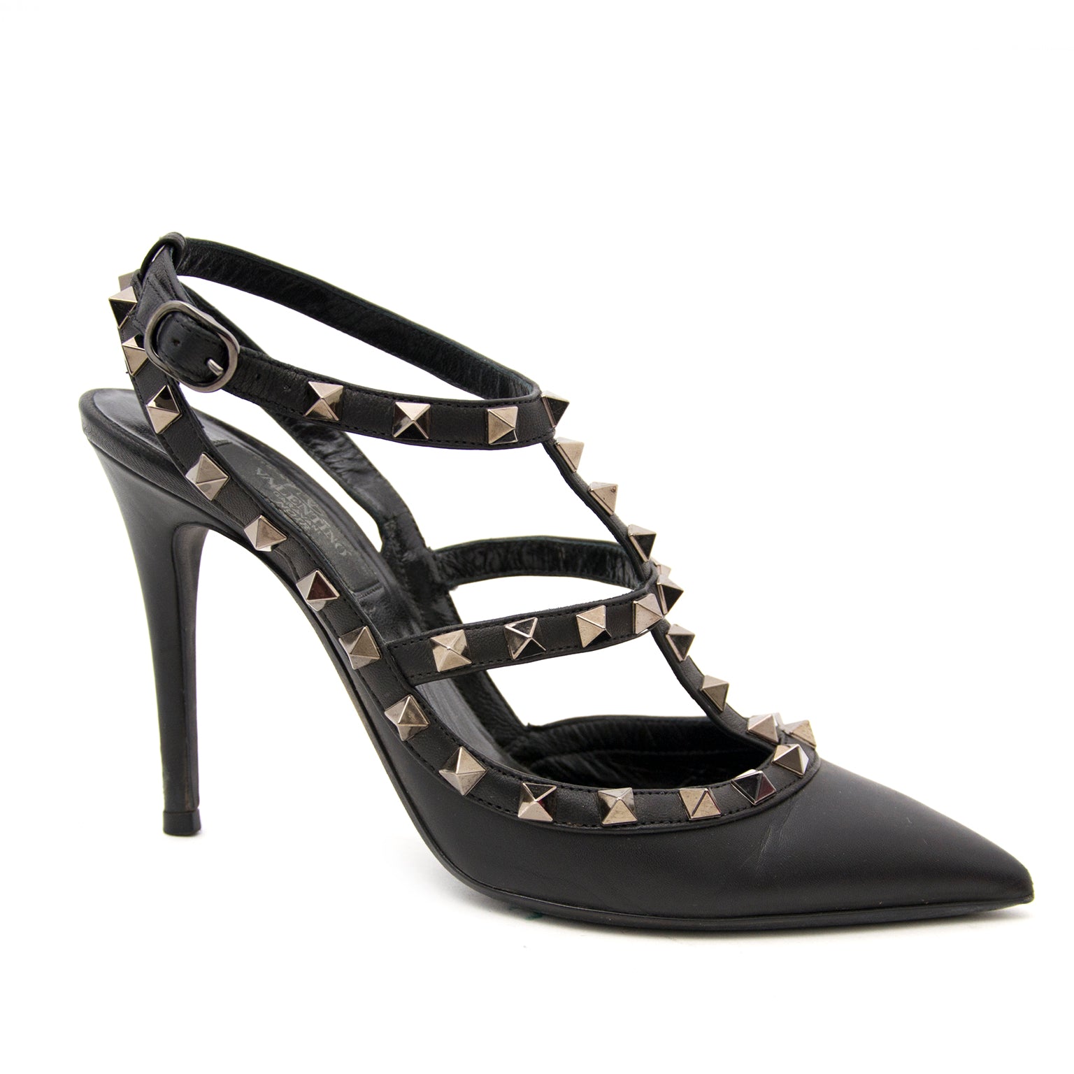 Valentino Garavani Black Leather Rockstud Caged Pumps – Labellov