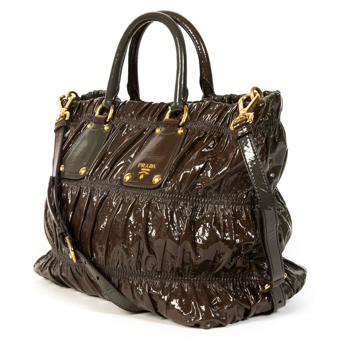 Buy this authentic second-hand vintage Prada Duotone Patent Leather Tote Bag at online webshop LabelLOV.