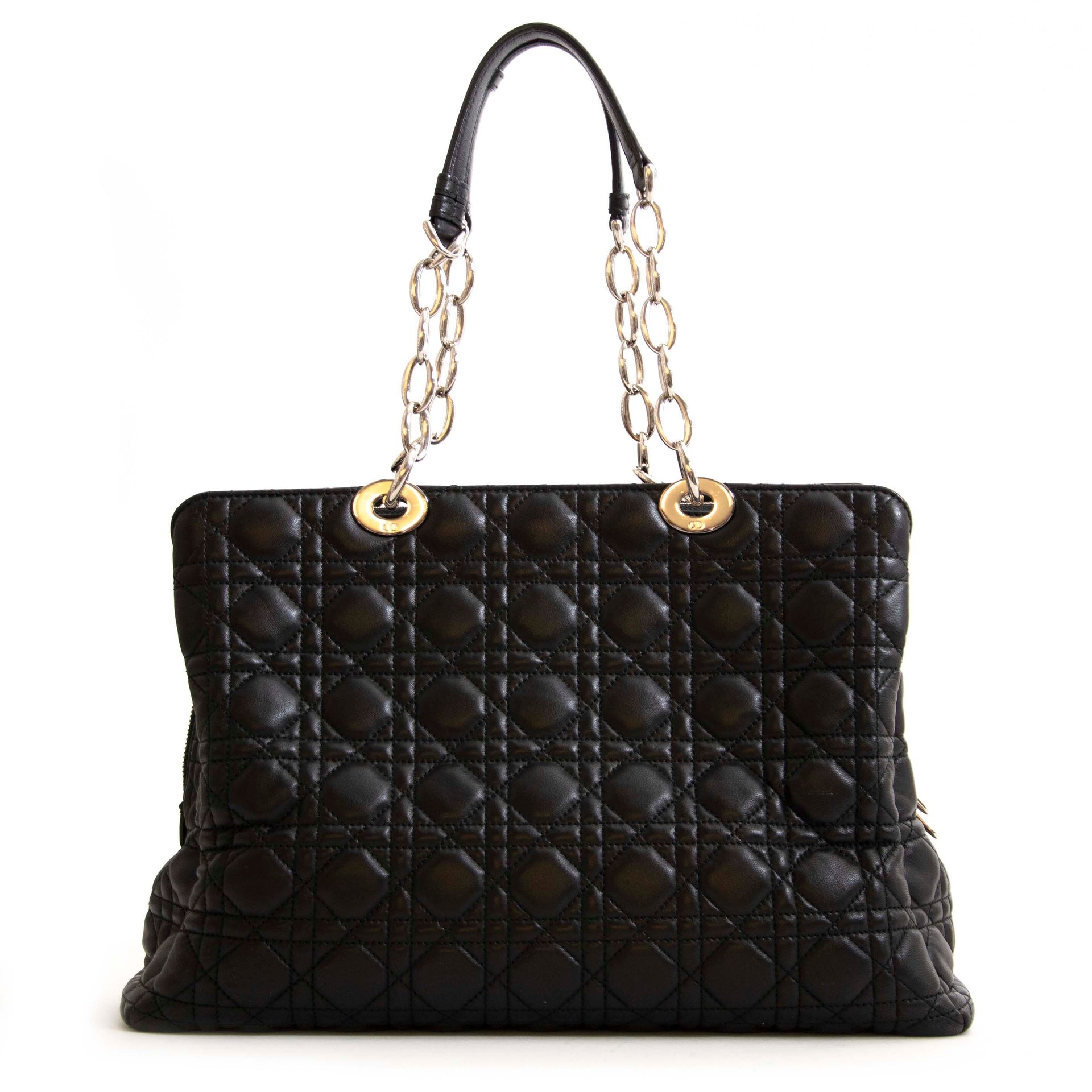 oop veilig en online tegen de beste prijs Christian Dior Lambskin Cannage Large Black Soft Shopping Tote.