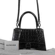 100% authentic Balenciaga Black Croco Hourglass Small Top Handle Bag for the best price