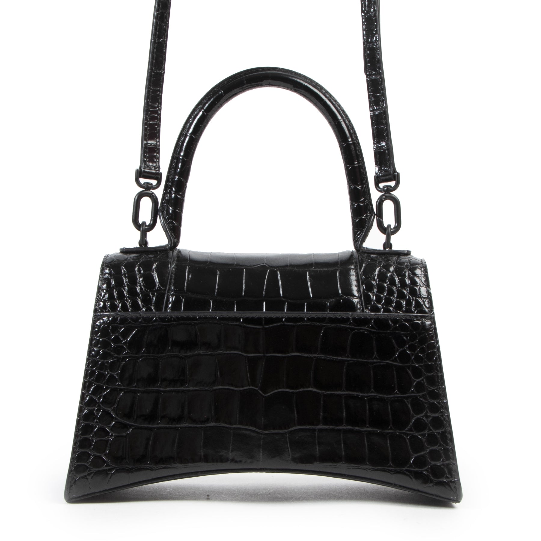 Sac à main Balenciaga Hourglass petit format en cuir gaufré façon croco noir