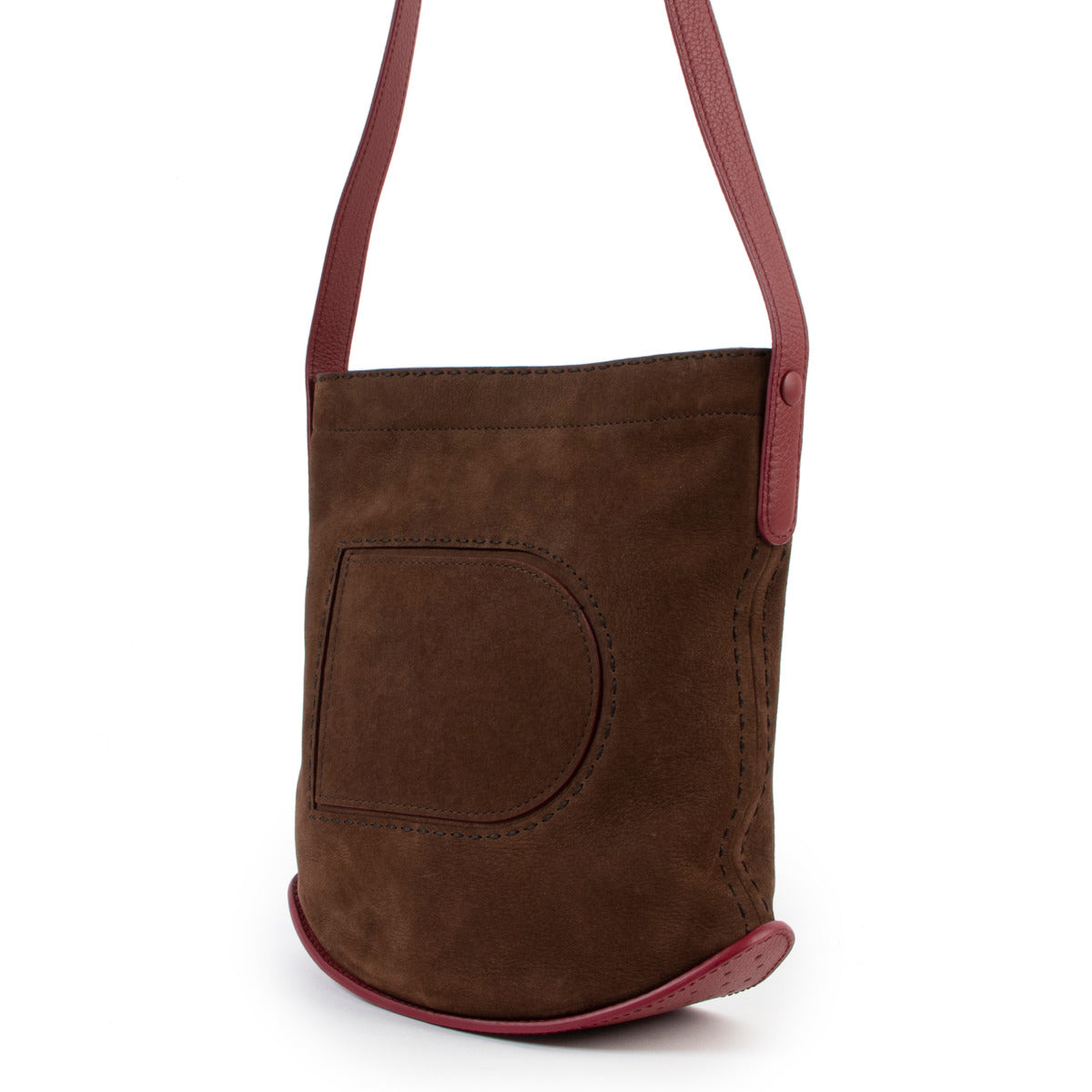 100% authentic Delvaux Tabacco Brown Pin Daily Santiag Nubuck Shoulder Bag for the best price at Labellov secondhand luxury.
