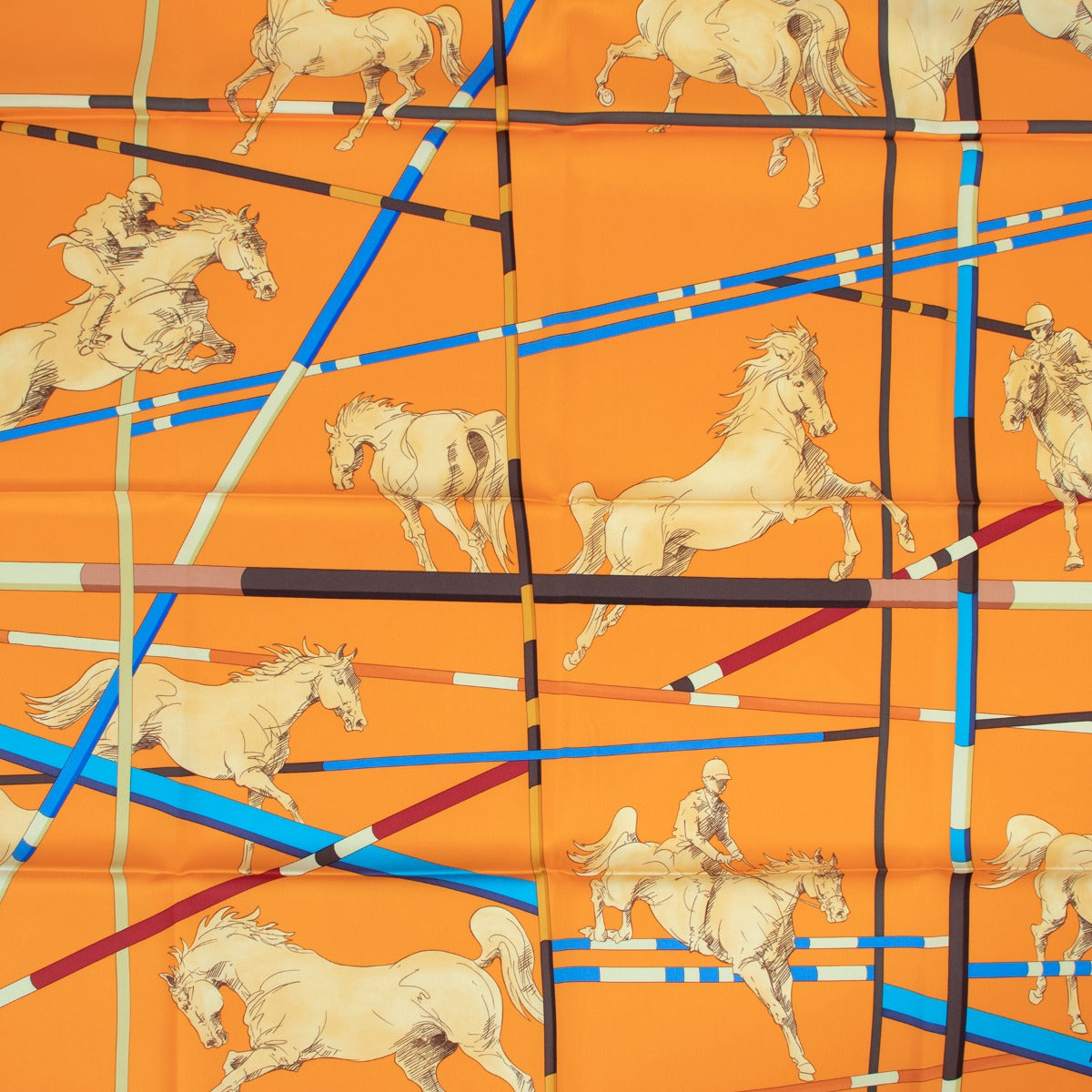 Hermès Orange Saut D'obstacles Silk Carré Scarf