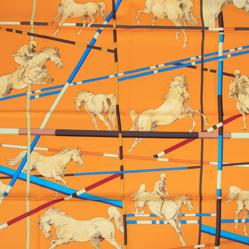 Hermès Orange Saut D'obstacles Silk Carré Scarf