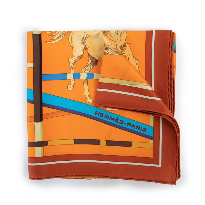 Hermès Orange Saut D'obstacles Silk Carré Scarf