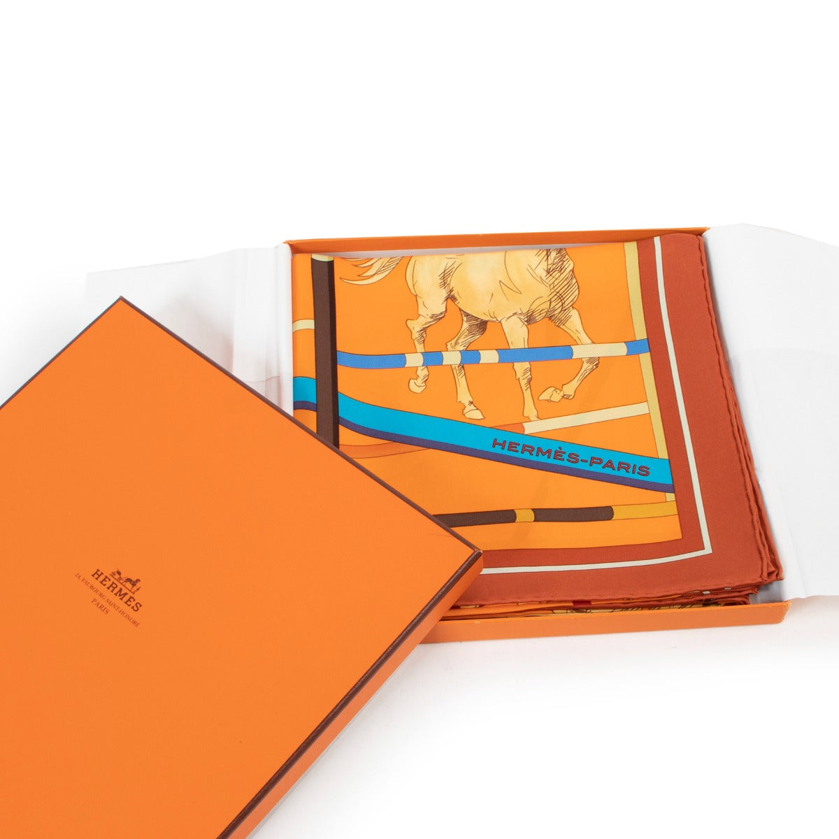 Hermès Orange Saut D'obstacles Silk Carré Scarf