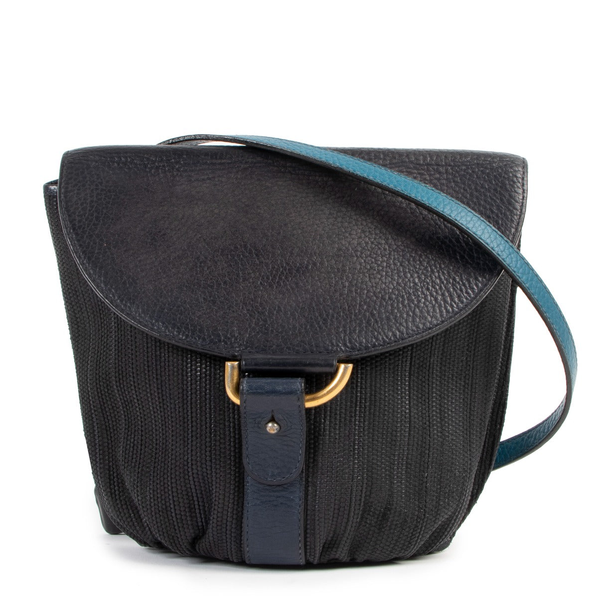 Delvaux Blue Listrac PM Toile De Cuir Crossbody Bag