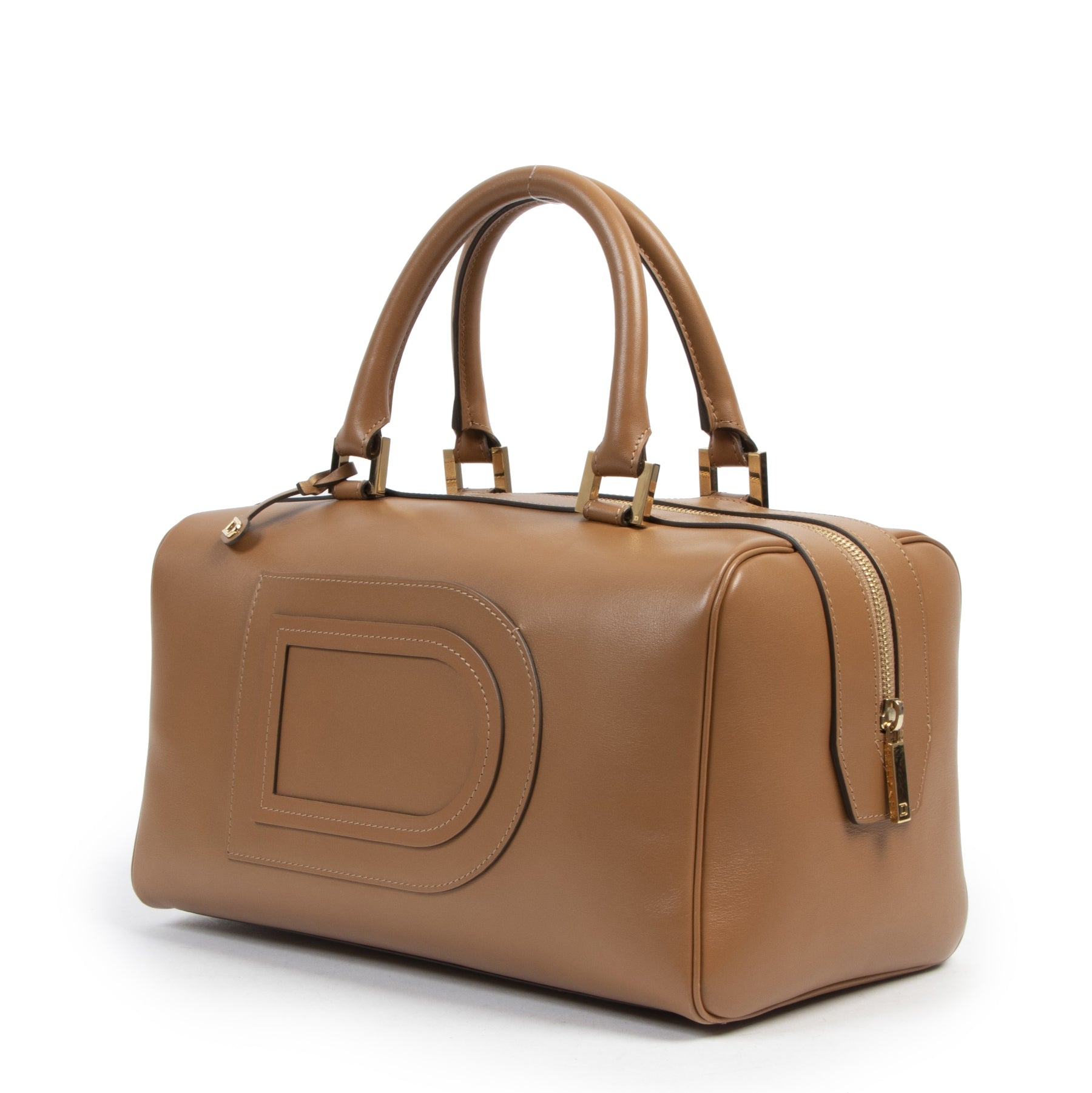 Authentieke tweedehands vintage Delvaux Cognac Louise Boston Bag koop online webshop LabelLOV