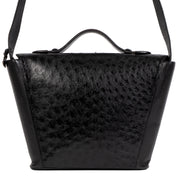 Authentieke tweedehands vintage Delvaux Black Ostrich Leather Crossbody Bag koop online webshop LabelLOV