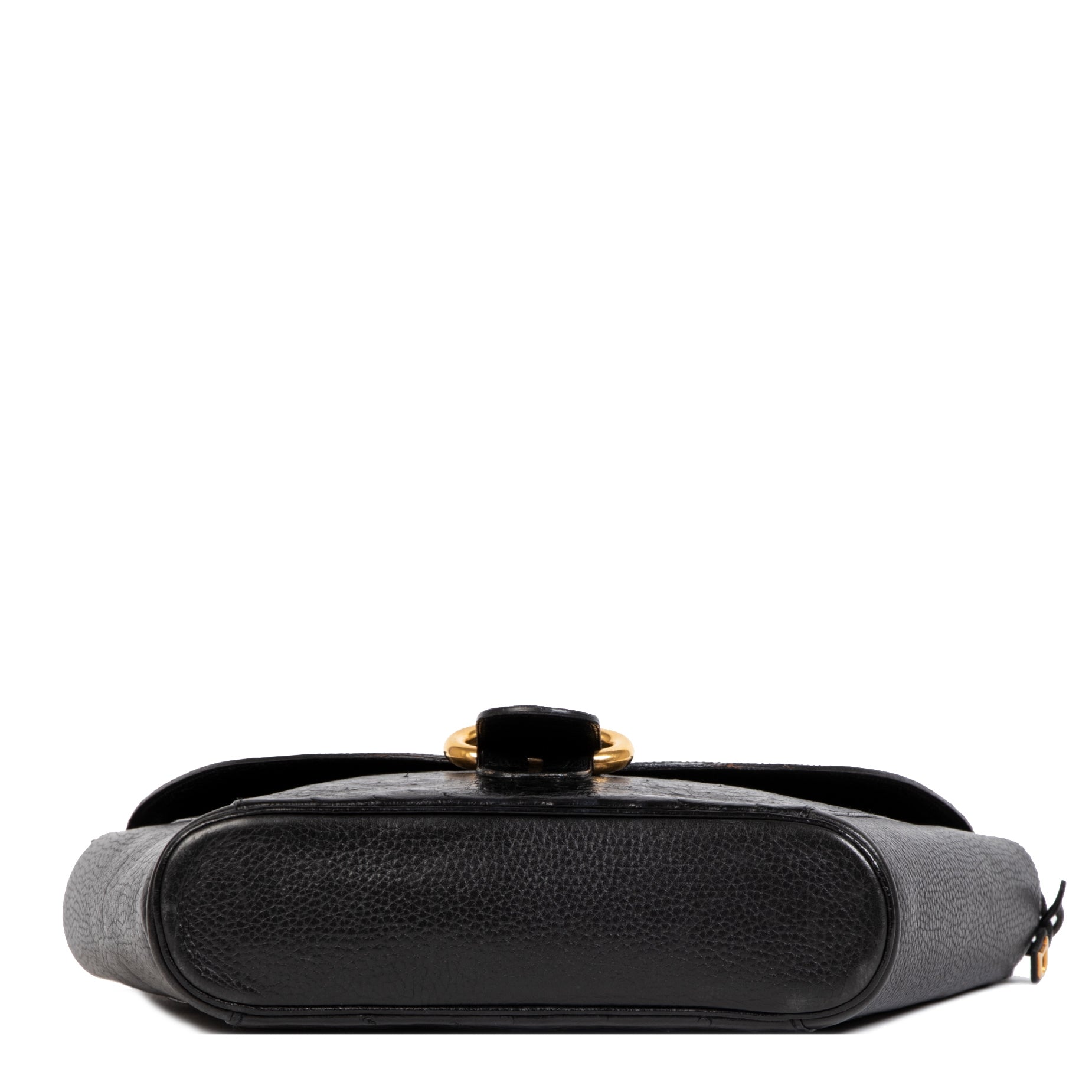 Authentic second-hand vintage Delvaux Black Ostrich Leather Crossbody Bag buy online webshop LabelLOV