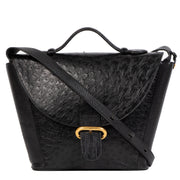 Authentic second-hand vintage Delvaux Black Ostrich Leather Crossbody Bag buy online webshop LabelLOV