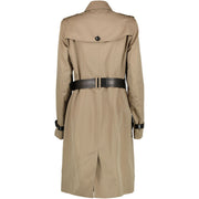 Burberry London Leather Trim Beige Long Trench Coat