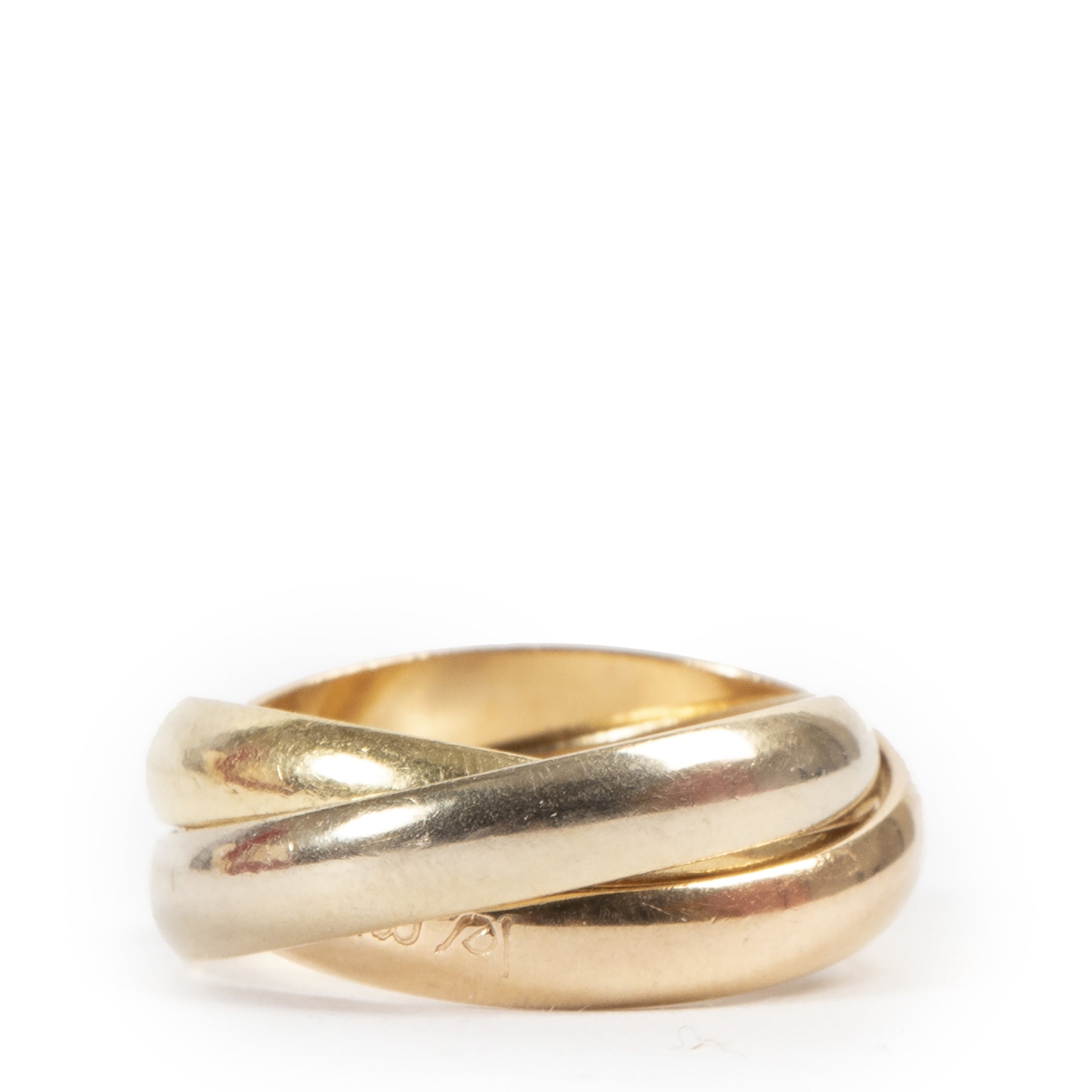 Authentieke Tweedehands Cartier 18K Gold TriTone Trinity Ring - Size 51 juiste prijs veilig online shoppen luxe merken webshop winkelen Antwerpen België mode fashion