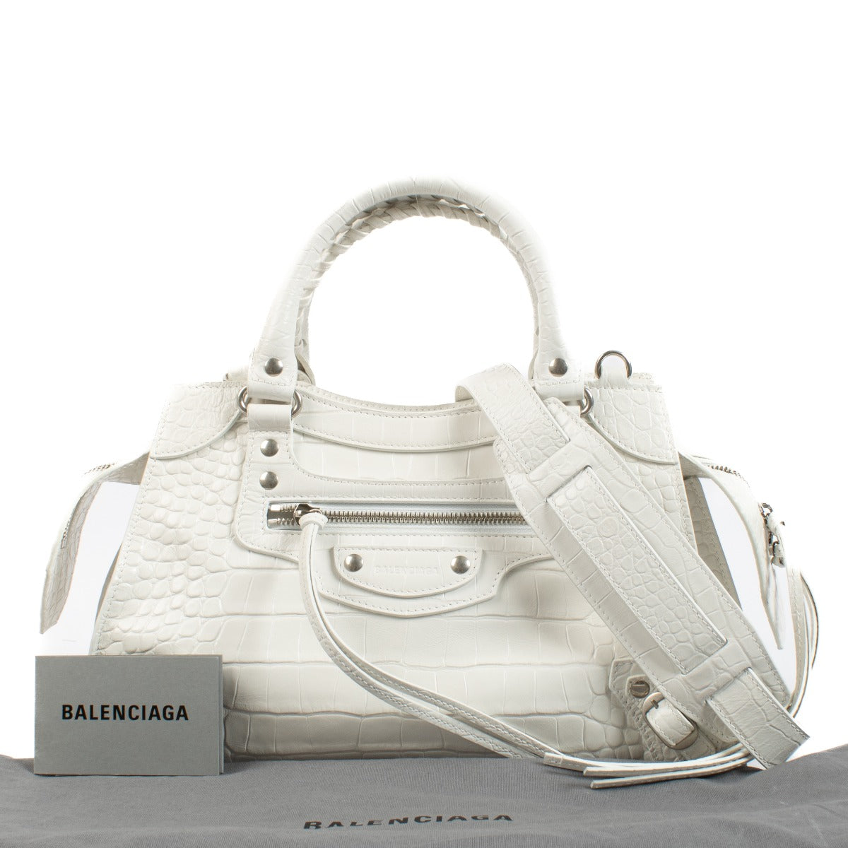Buy authentic second hand Balenciaga White Crocodile Embossed Neo Classic Small Bag at Labellov.com