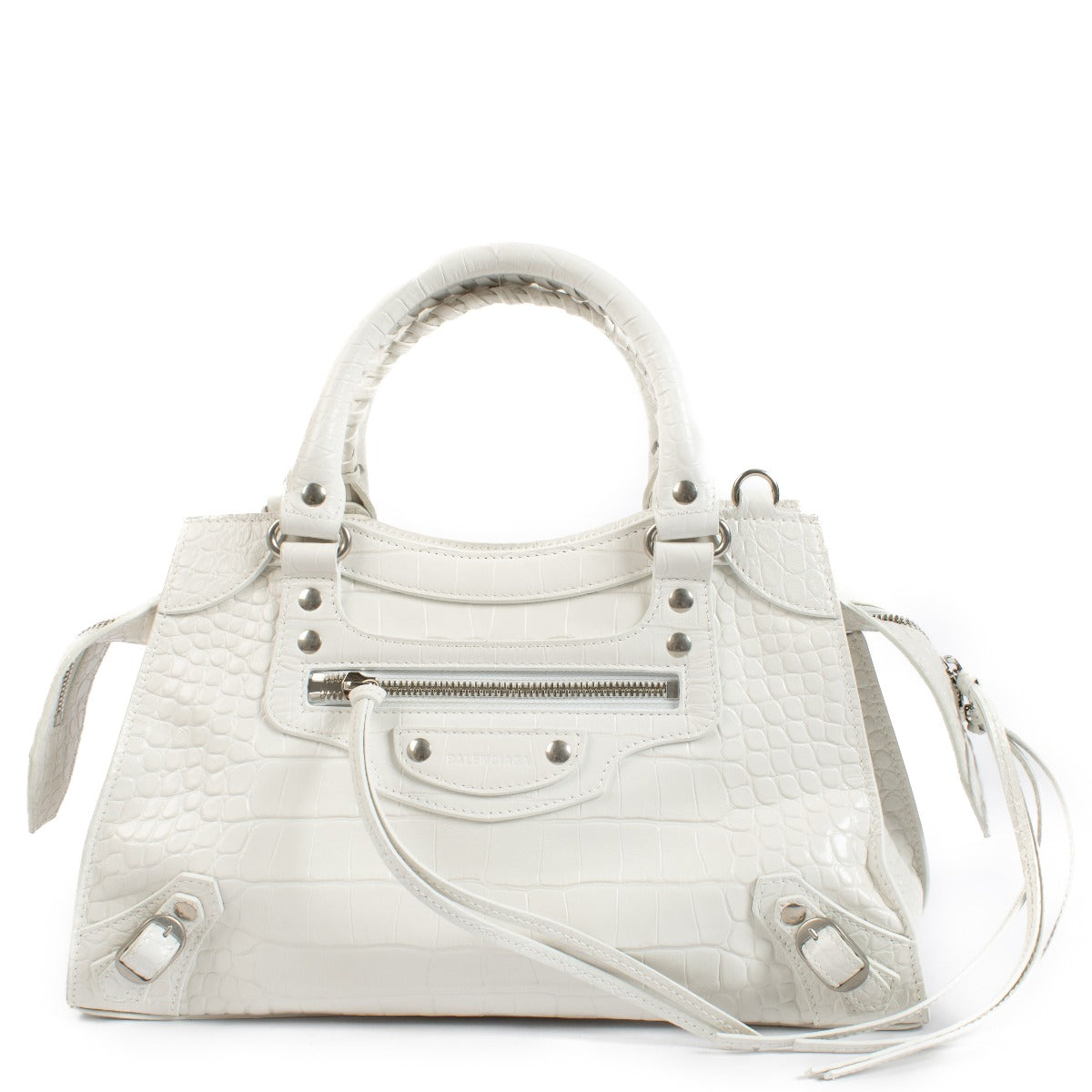Buy authentic second hand Balenciaga White Crocodile Embossed Neo Classic Small Bag at Labellov.com