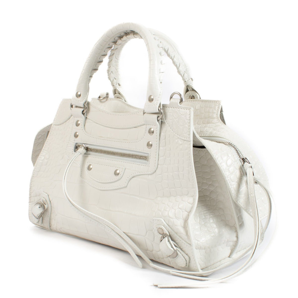 Buy authentic second hand Balenciaga White Crocodile Embossed Neo Classic Small Bag at Labellov.com