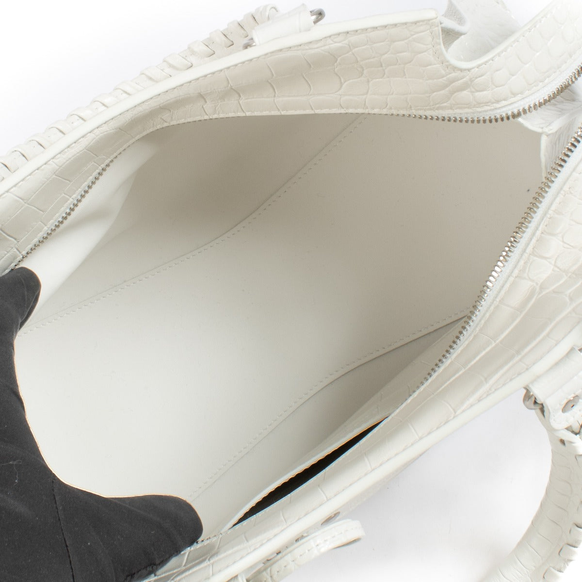Buy authentic second hand Balenciaga White Crocodile Embossed Neo Classic Small Bag at Labellov.com