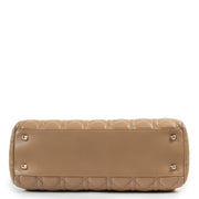 Original Christian Dior Quilted Satin Beige Lady Dior Shoulder bag in new condition now for sale on Labellov Luxury vintage shop for 2nd hand designer bags